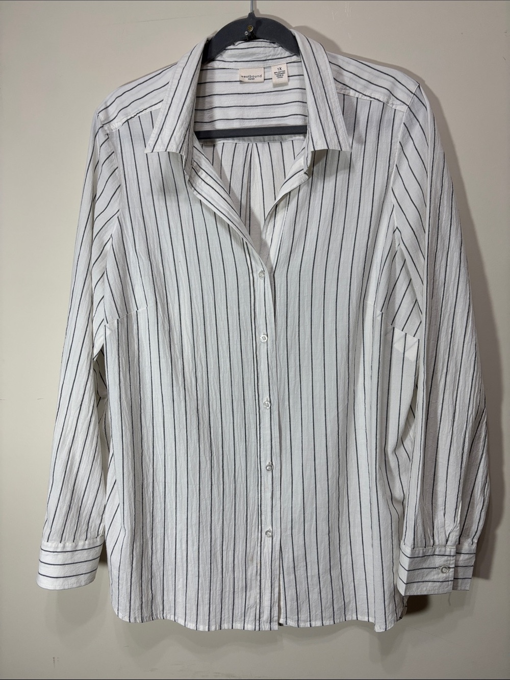 Westbound White Button-Down Shirt with Black Pinstripes 99% cotton 1% spandex